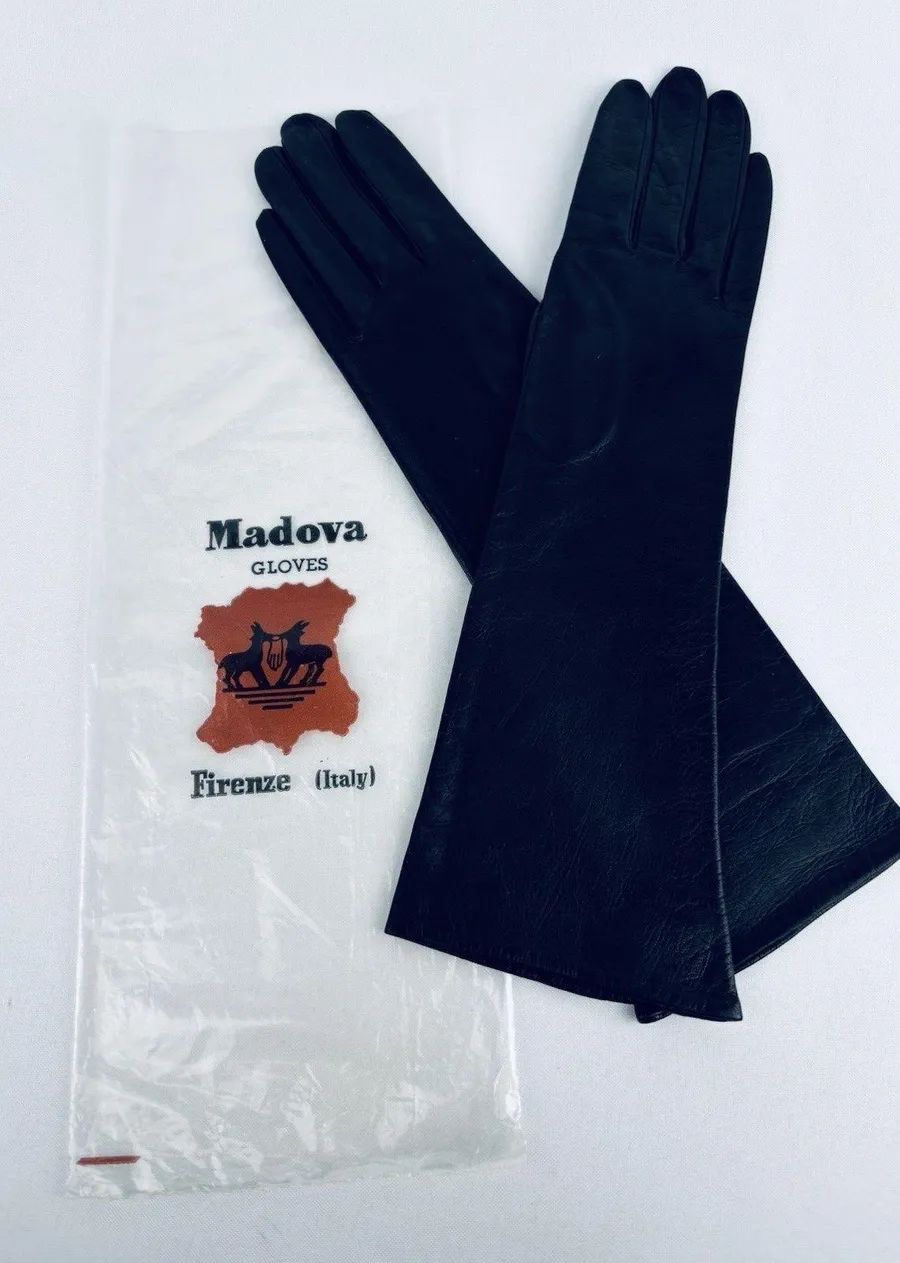 Vintage Madova Florence Italy Fine Black Leather Gloves Sz 6.5