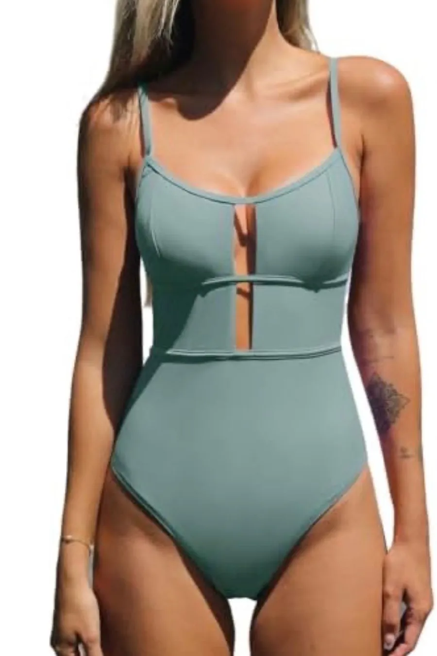 Cupshe Sage Green Cutout One Piece Swimsuit DAA12E4E025PP NWT Small