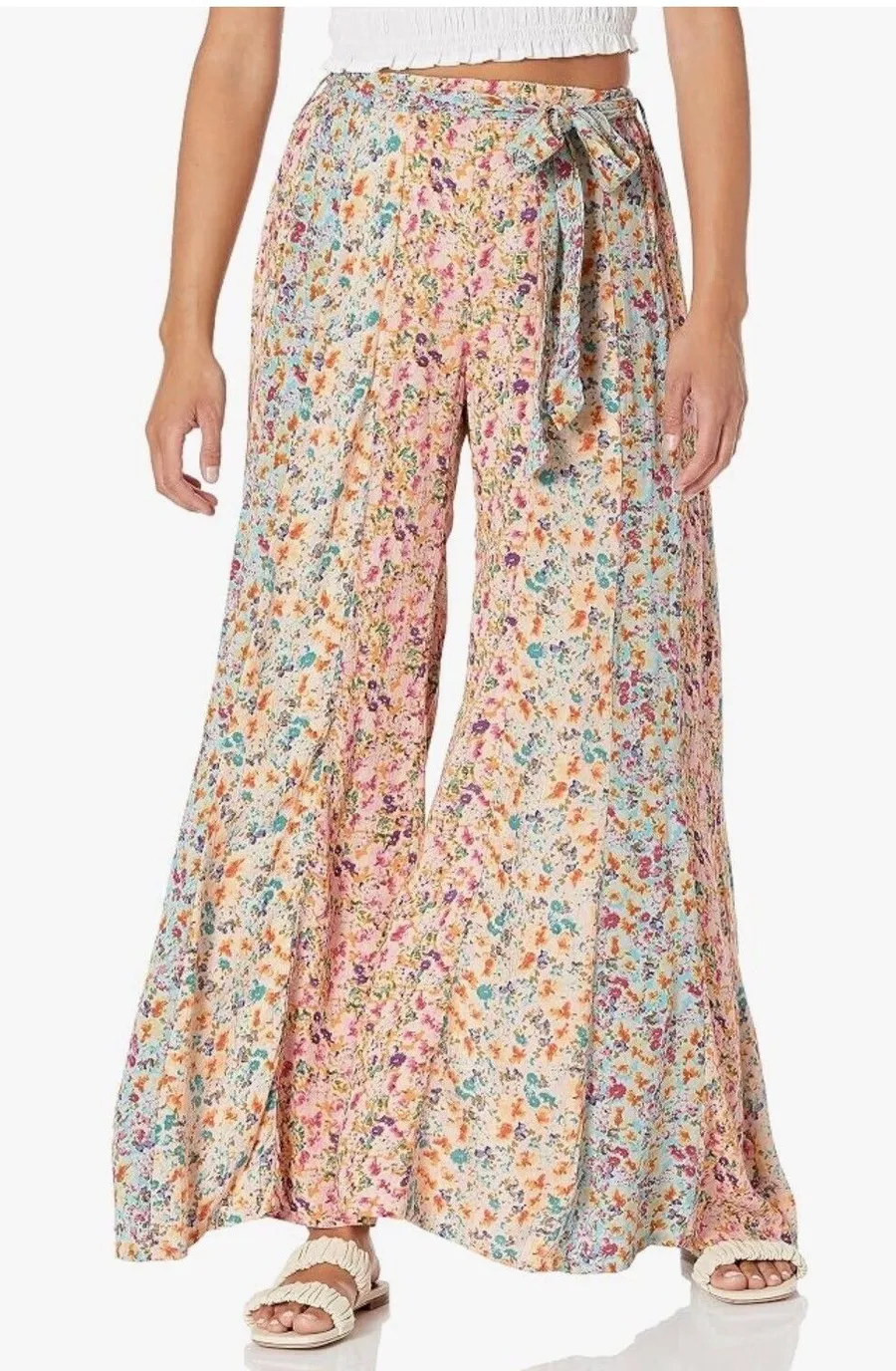 Angie Wide Leg Whimsigoth Boho Palazzo Ditsy Floral Panel Tie Front Pants large