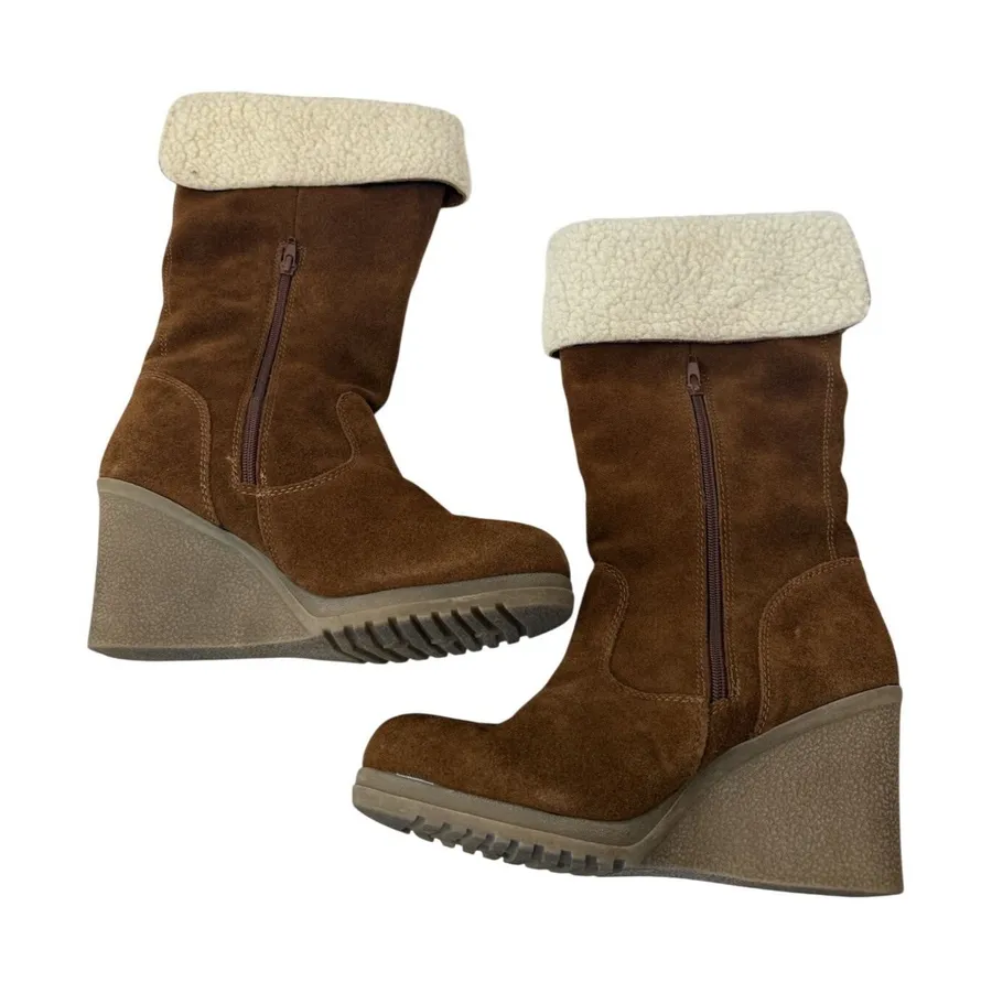 Beautiful Brown Bjorndal Women's Suede Boots Faux Shearling Lined Size 8.5 M