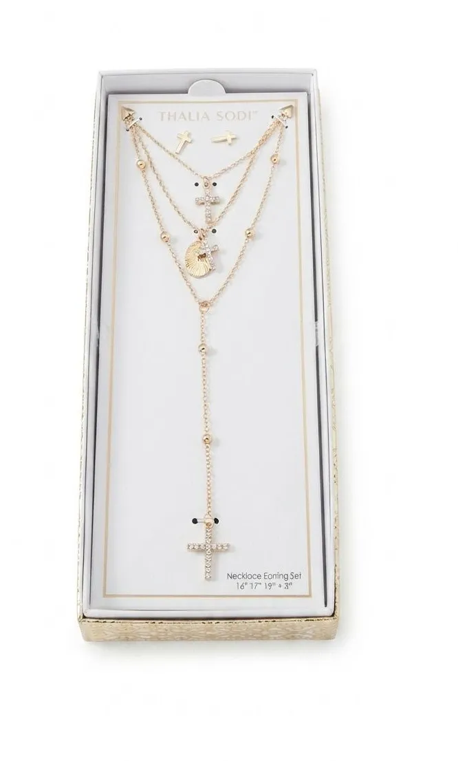 Thalia Sodi Gold-Tone Layered Necklace & Earring Set