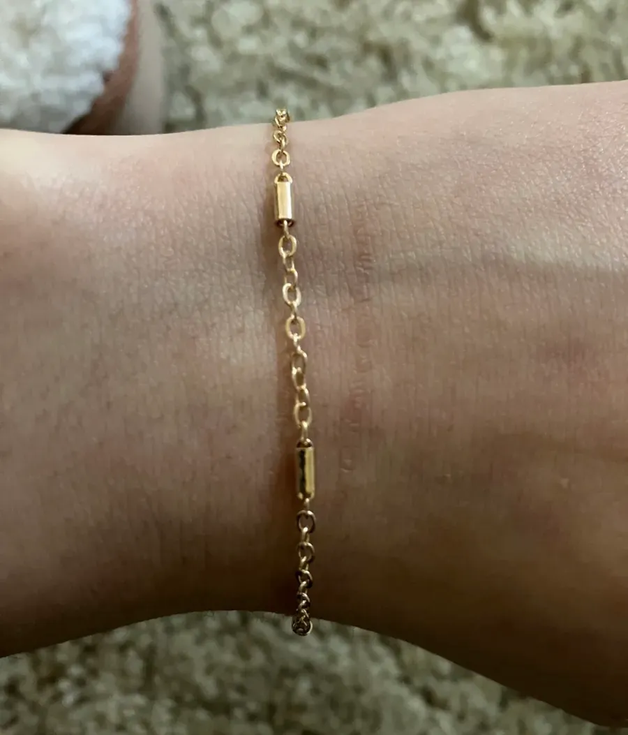 Gold Tube Bar and Link Bracelet With Lobster Clasp,