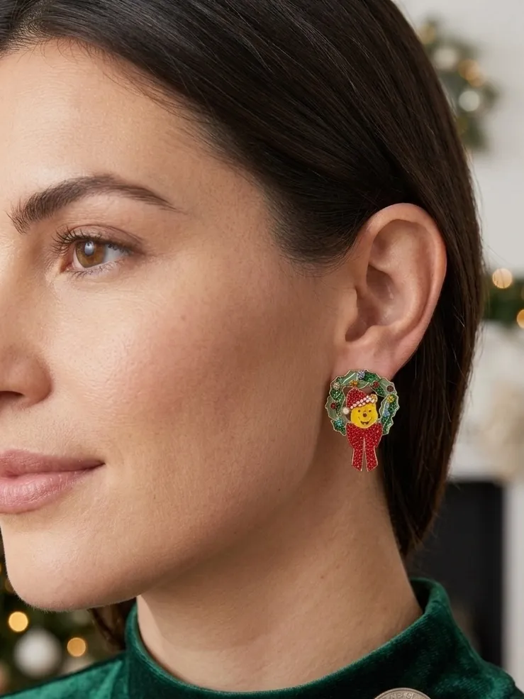 NWT BaubleBar x Disney Winnie the Pooh Holiday Wreath Statement Earrings