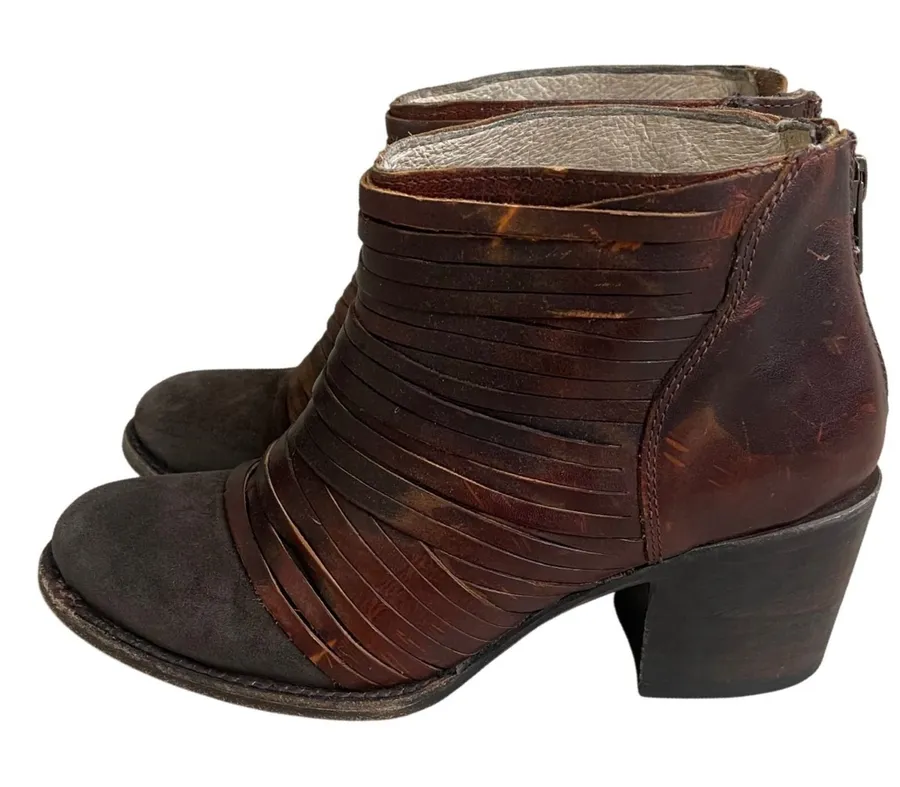 Freebird by Steven Cain Leather Strappy Ankle Boots Womens 8 burgundy brown??