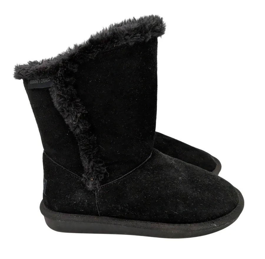 Minnetonka Milltown Black Suede Faux Fur Lined Mid Calf Winter Boots Womens 6