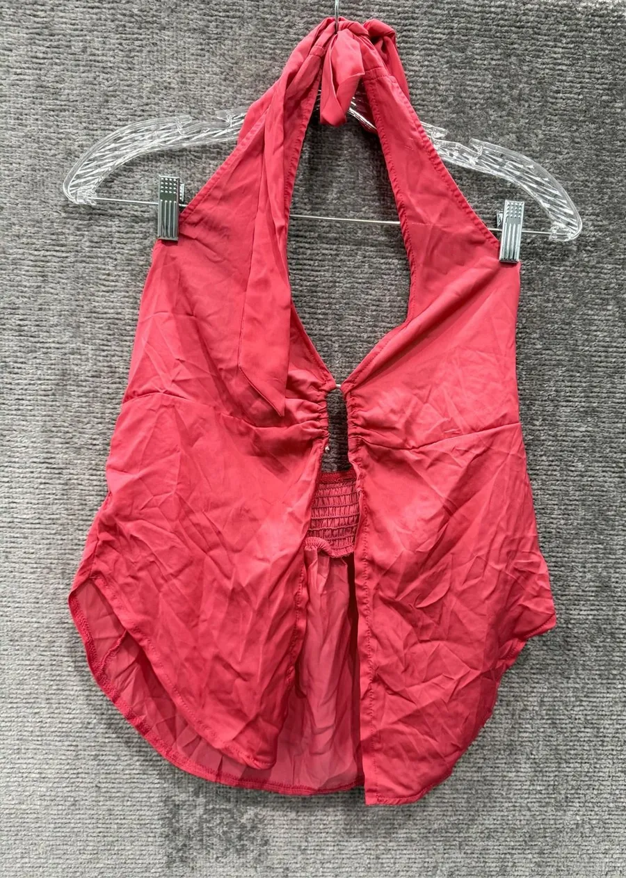 Free People Halter Top Womens Medium Raspberry Pink OB1500111 Boho Festival New