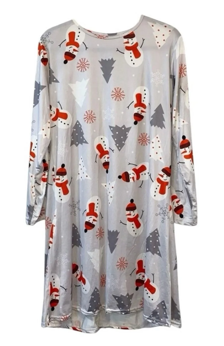 Christmas Snowman Nightgown XL Holiday Sleep Dress Winter Lounge Pajama Gray