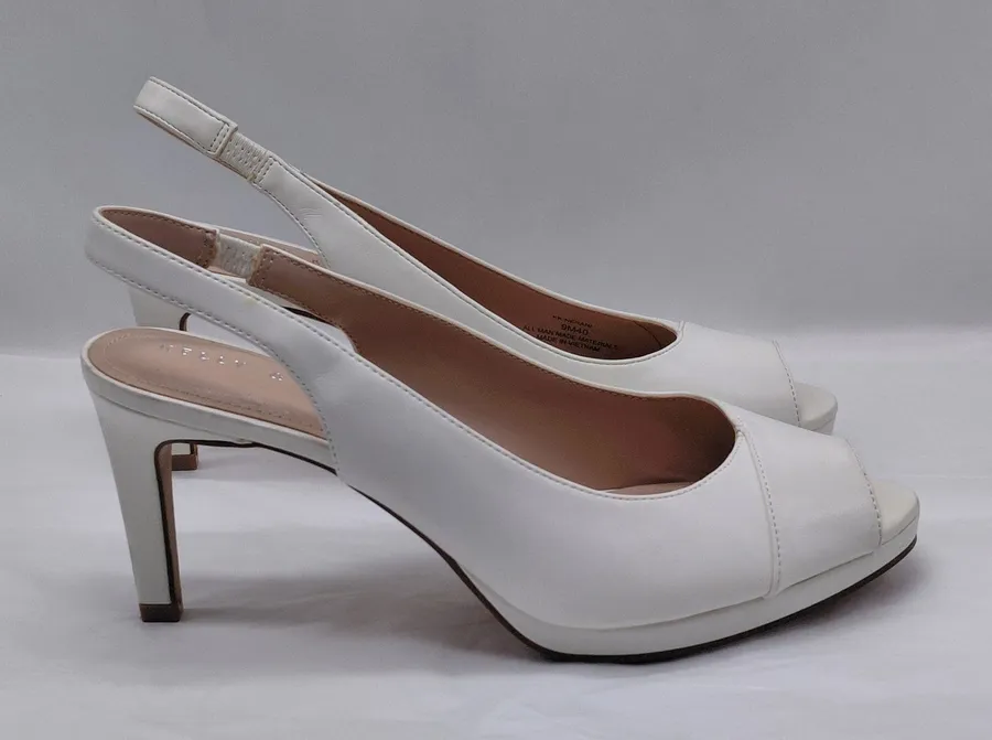 Kelly & Katie Womens Slingback Heels Size 9 White Peep Toe Pumps Bridal Shoes