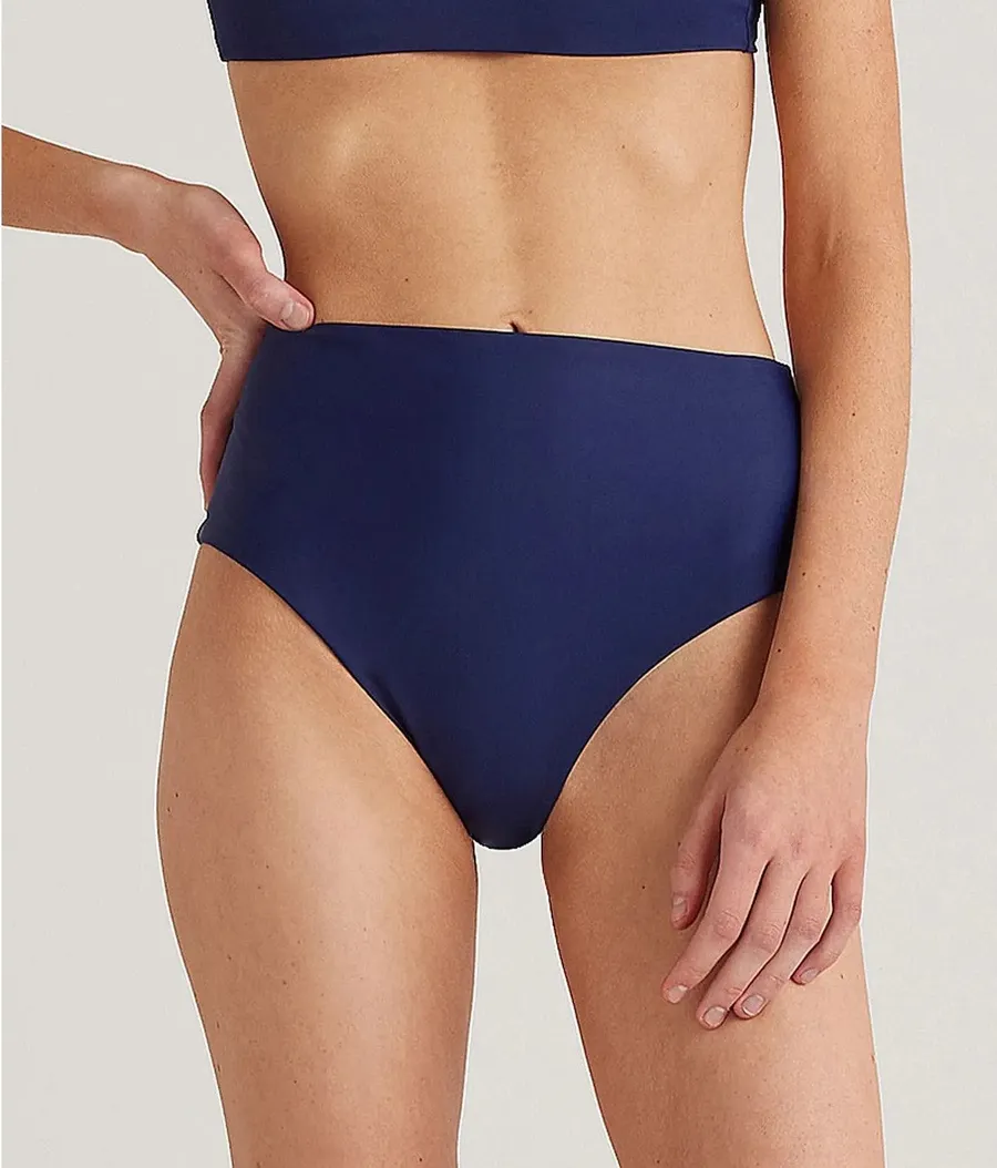Quince Italian High-Rise Bikini Bottom Swim Deep Navy Blue Size Medium NEW