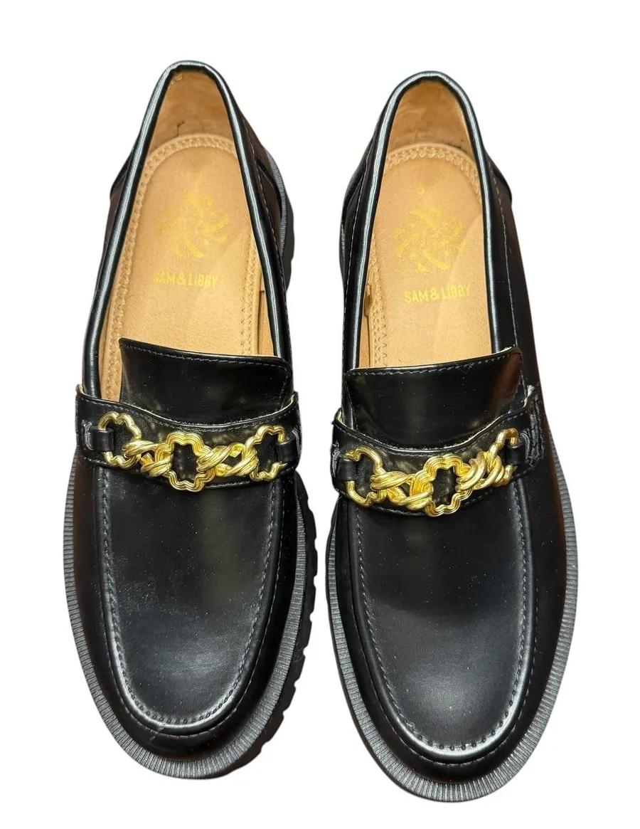 Sam & Libby Shoes Womens Size 8 Black Chain Loafer Platform Lug Sole Flats