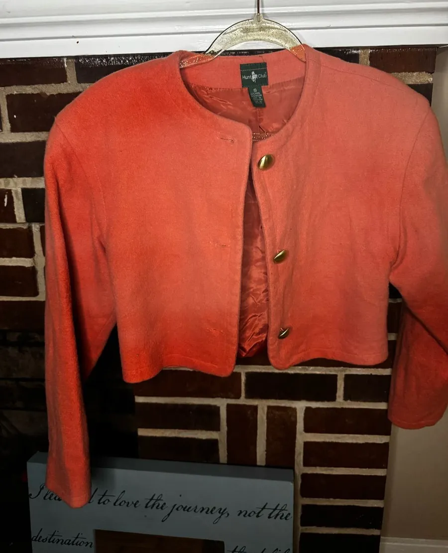 Vintage Hunt Club Coral-Orange Cropped Wool Jacket