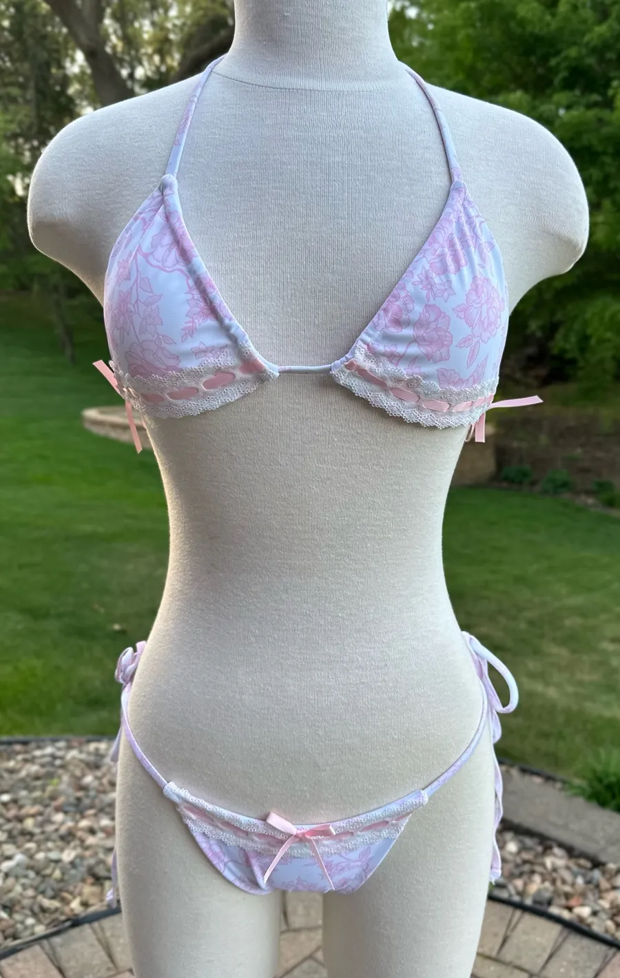 Colorful Natalie White with pink Bow Bikini