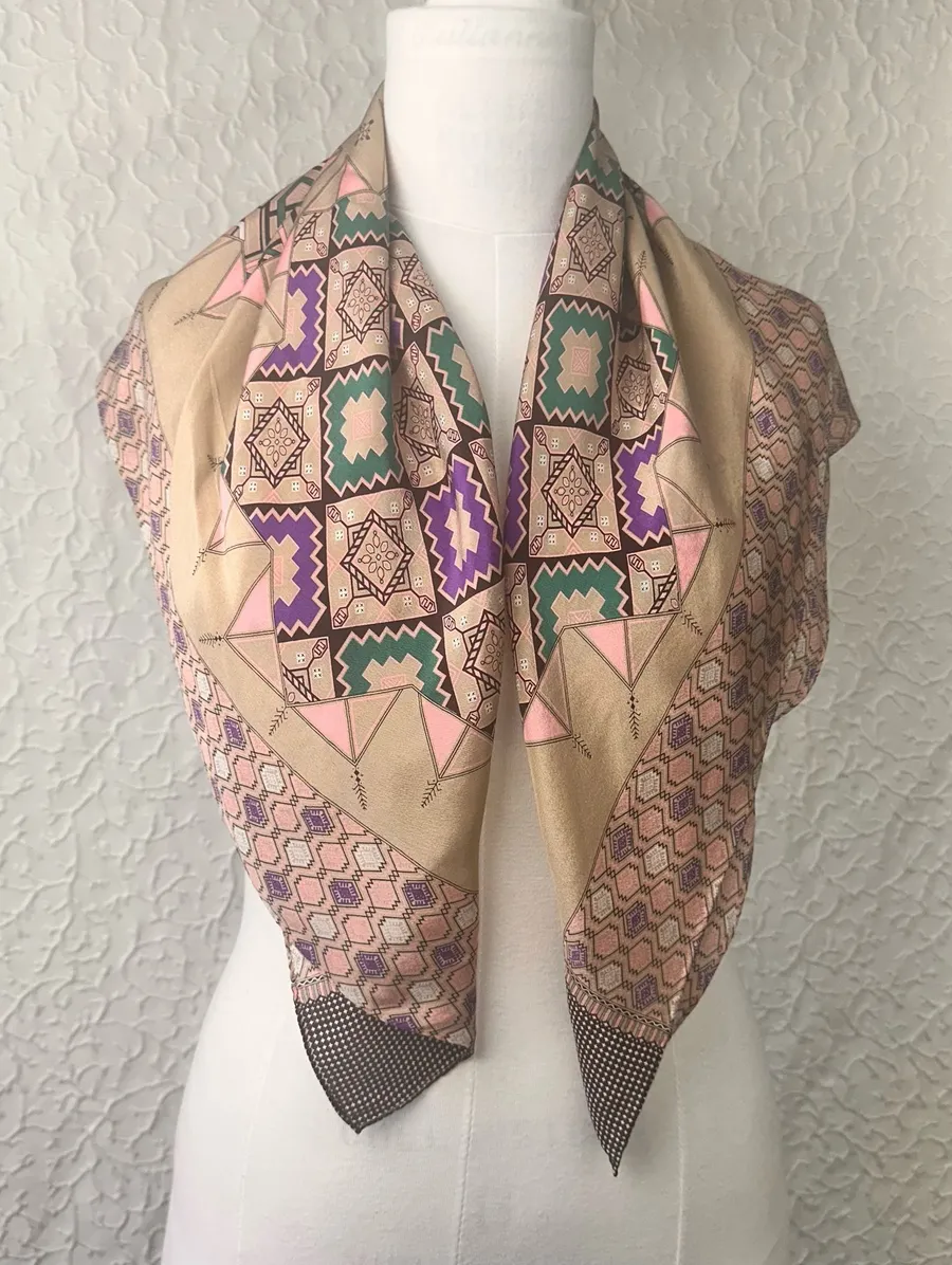 Geometric Vintage Silk Square Scarf Antique Women's Wrap Shawl Multiple