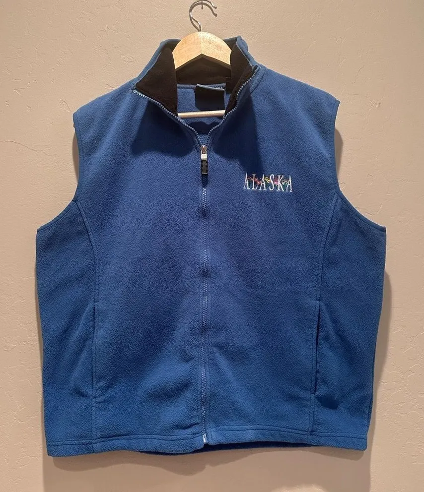 Polar Quality Sportswear Alaska Blue Fleece Zip Up Vest Sz Large Travel Outdoor