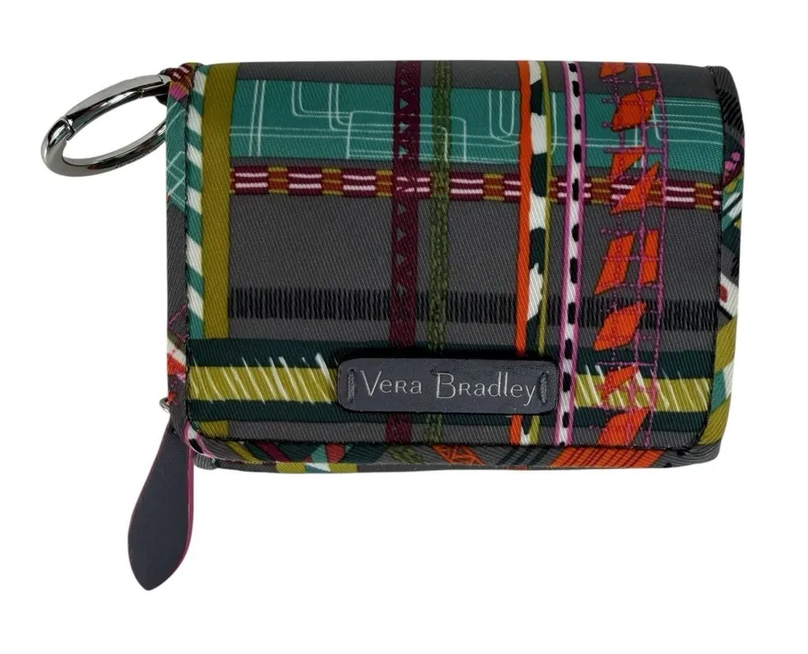 Vera Bradley Midtown RFID Card Case in Black City Plaid ID Card Holder Key Ring