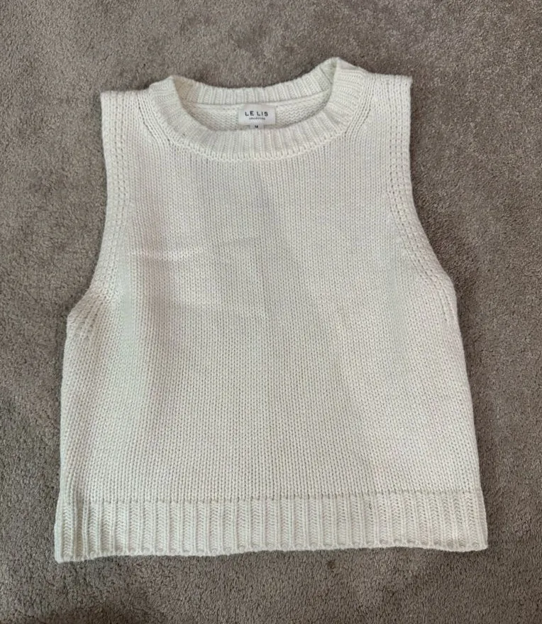 Le Lis Cream Knit Sleeveless Crop Tank