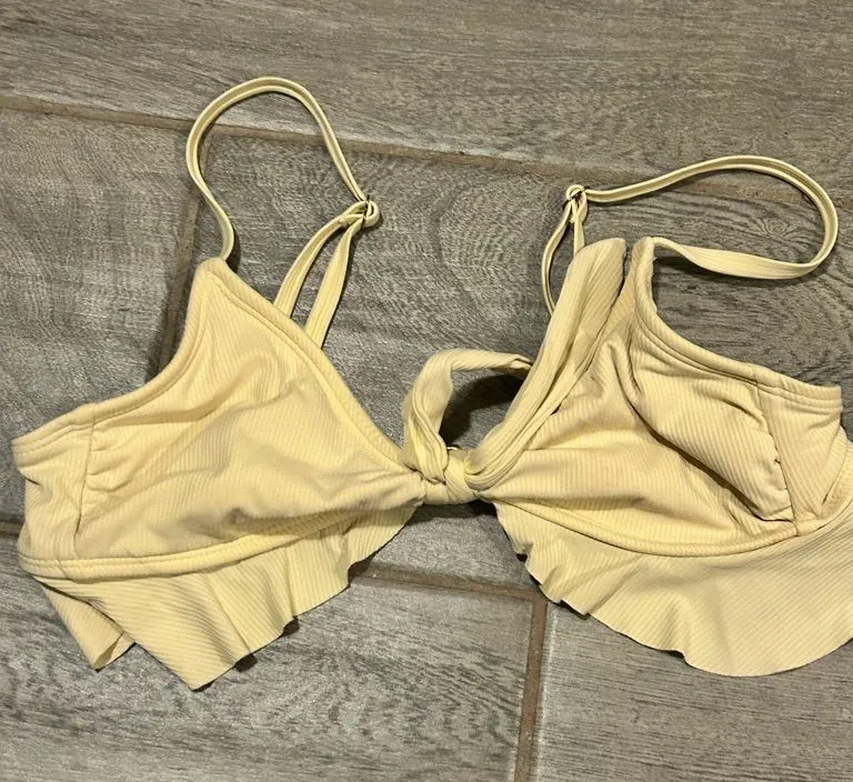 Xhileration Yellow Ruffled Knot Bikini Top -size medium