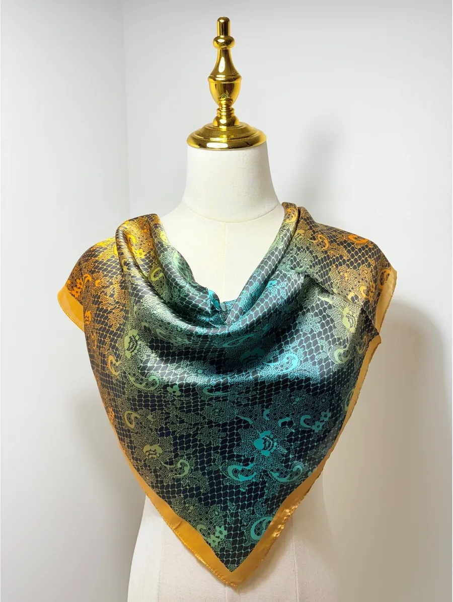 Elegant Multicolor Gradient Scarf with Yellow Border Black