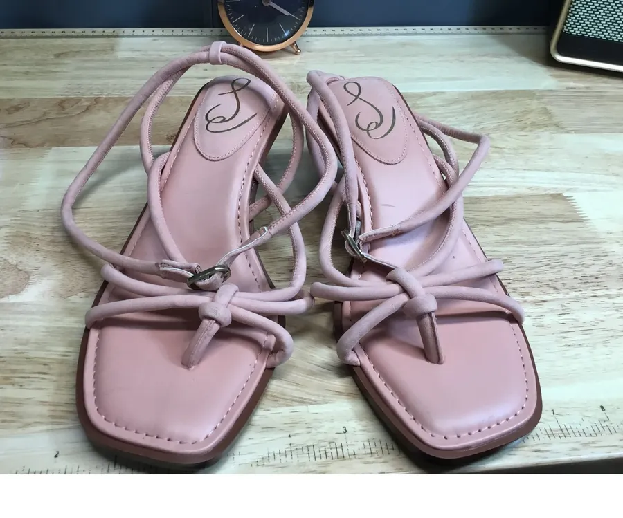 Sam Edelman Dia Women's 8.5 Pink Leather Open-Toe Strappy Kitten Heel Sandals