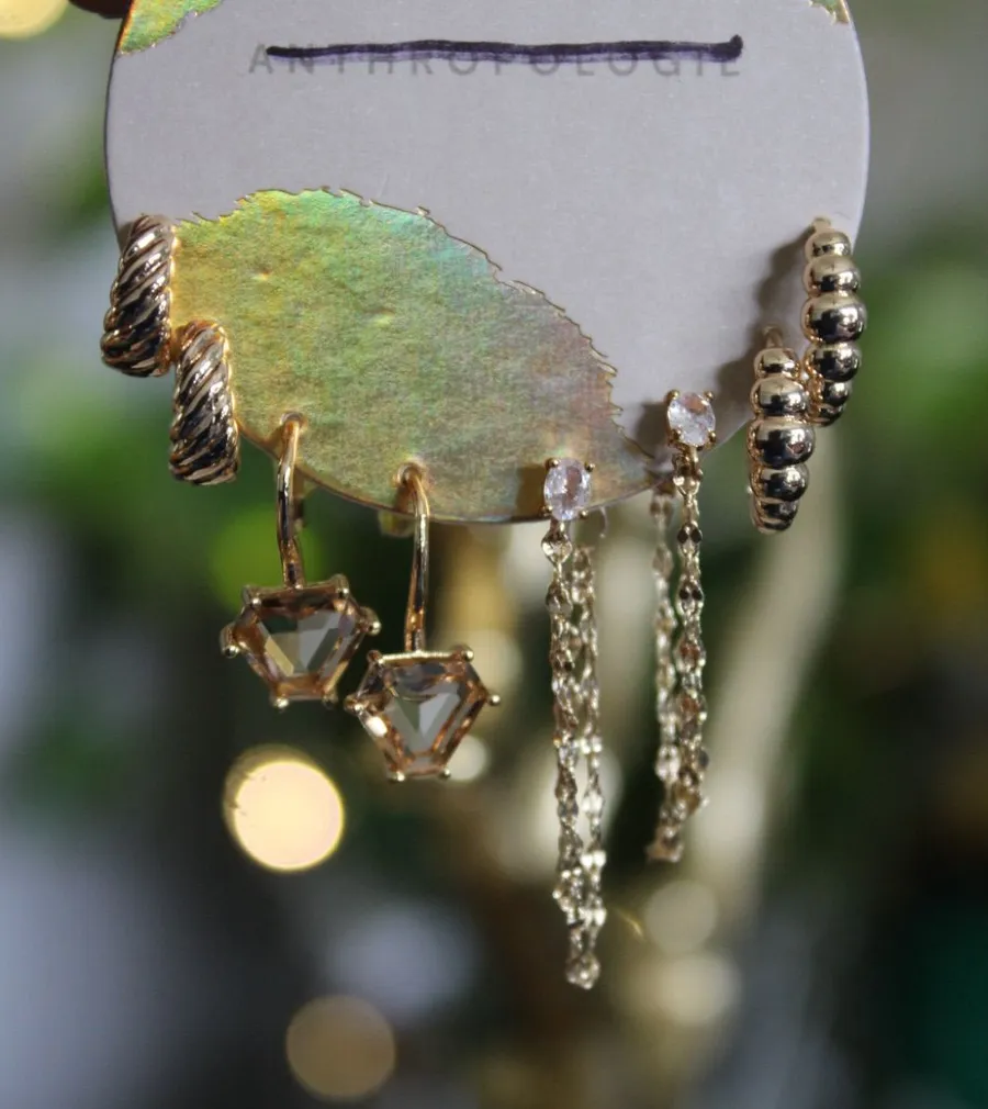 Anthropologie 14K Gold Plated 6-Pair Earrings Set NWT
