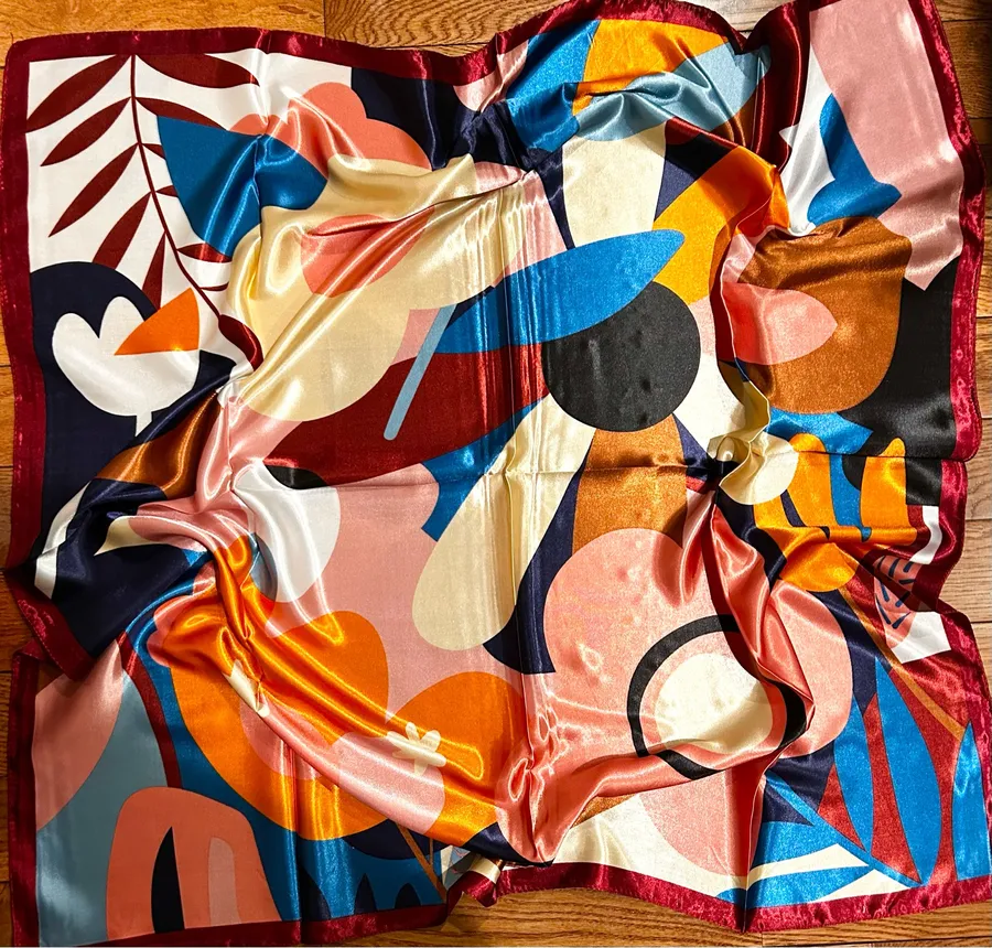 Vintage bold floral statement Large (RETRO MOOD )SQUARE SILKY SCARF 35/35 Multiple