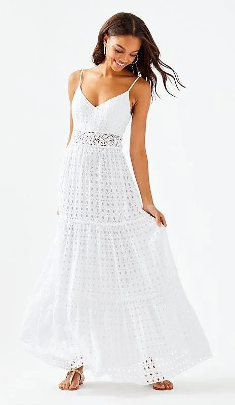 Melody Maxi Dress In White Eyelet