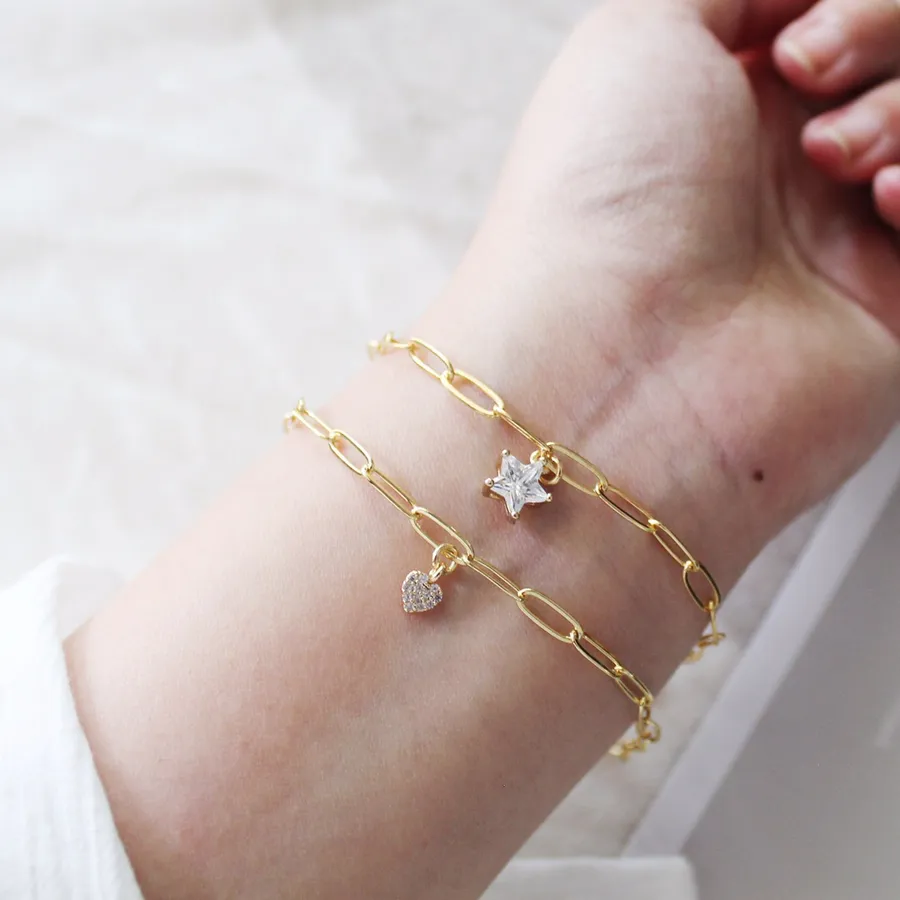 Super Cute CZ Star Charm Bracelet Gold