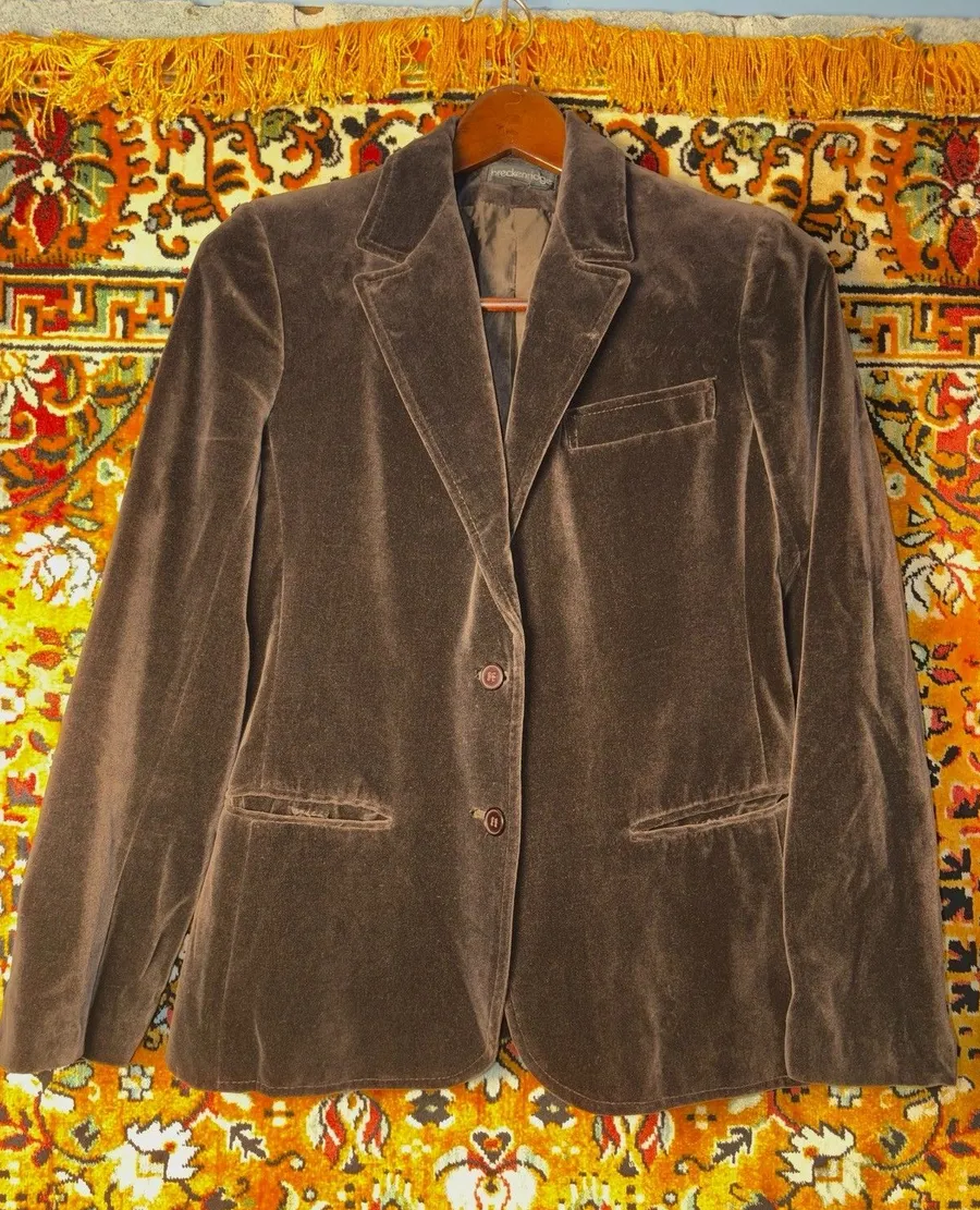 90s Vintage Deep Brown Cotton Velvet Blazer Size 8 Breckenridge