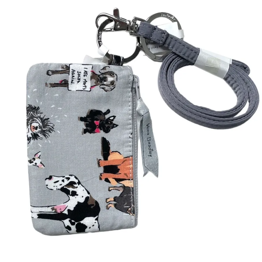 Vera Bradley Dog Show Zip ID and Lanyard Gray