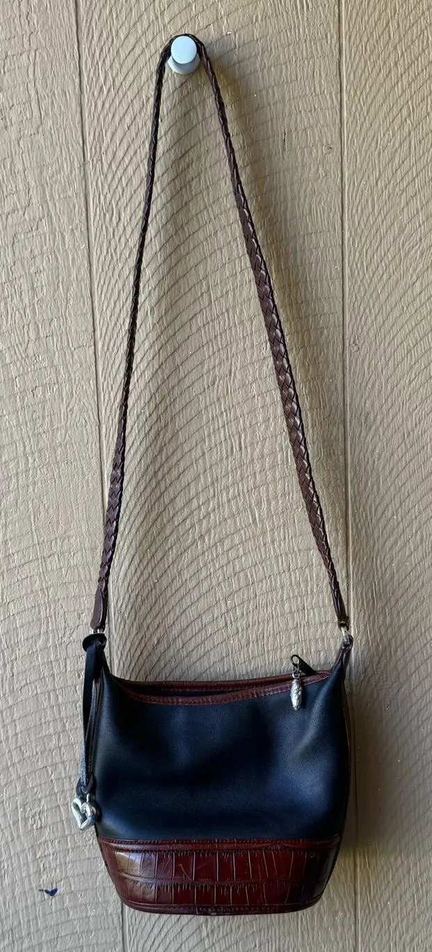 Brighton Black and Brown Leather Shoulder Bag with Braided Strap