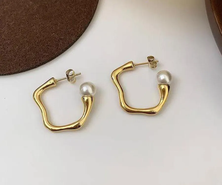 hoop earrings with pearl gold open hoop chunky hoop push back open hoop gold hoop with pearl