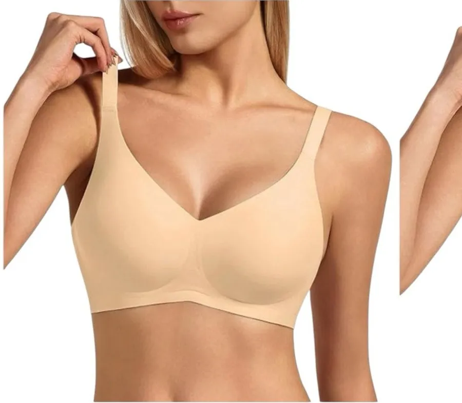 NWT Set/2 Coffee & Tan Wireless Push Up Jelly Seamless Bras & Nipple Pads SMALL Brown