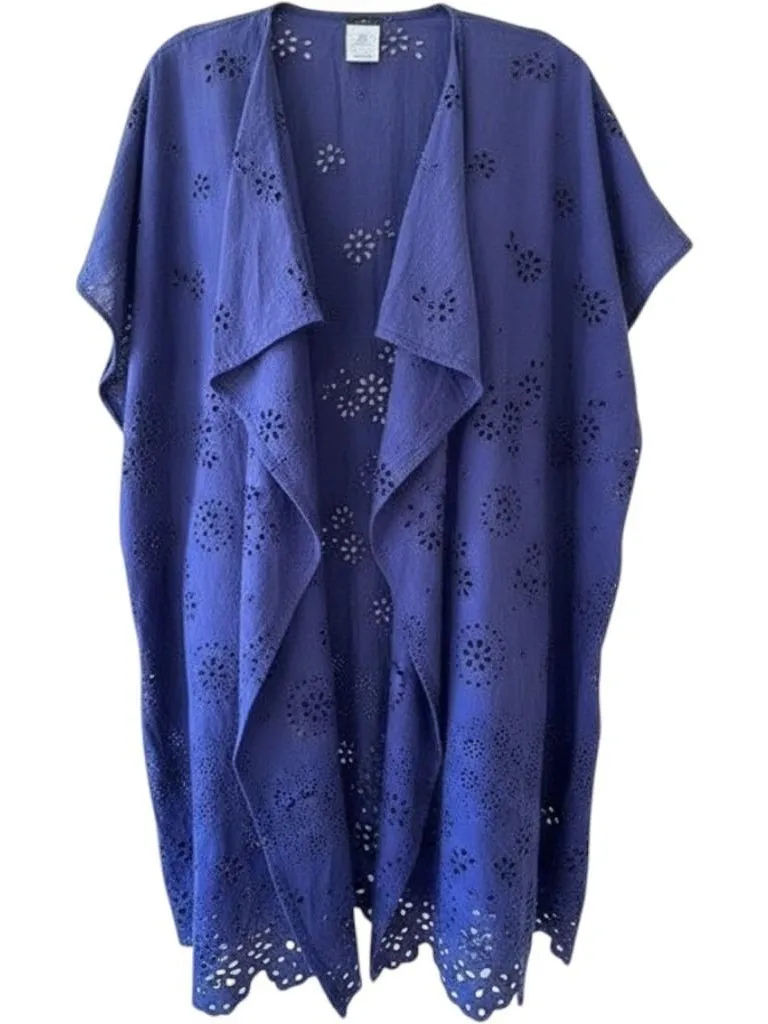 J. Crew Sz S M Oversized Purple Tunic Swim Cover Up Poncho in Eyelet Open Top