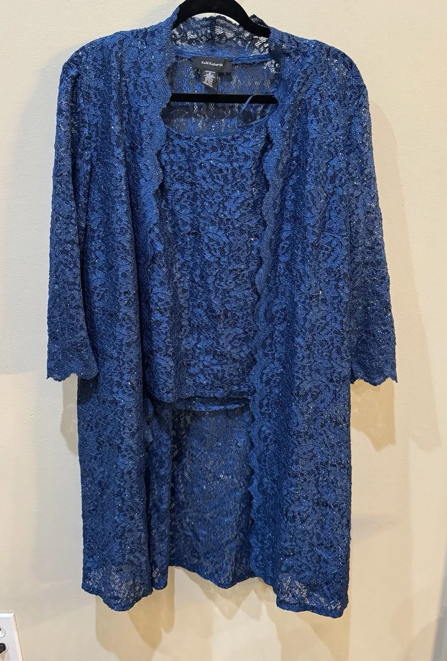 R&M Richards royal blue sparkly glitter lace longline duster and shell Size 8