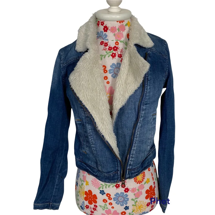 Fur Lined Moto Denim Jacket