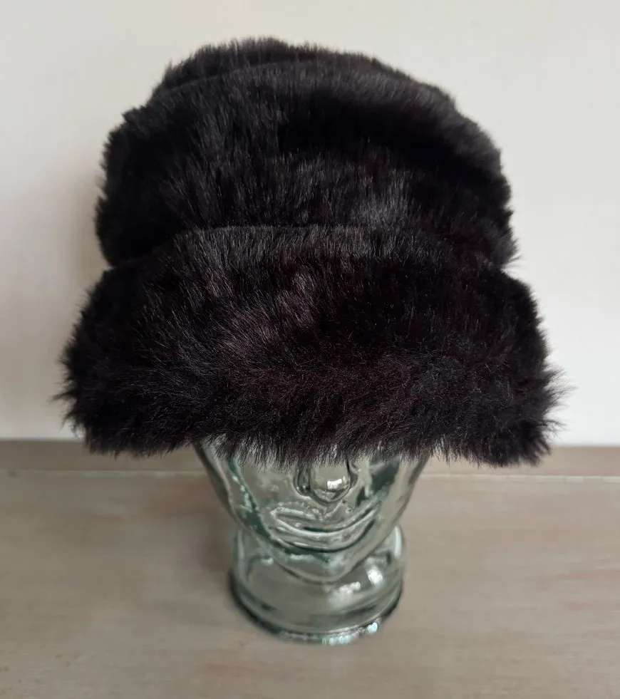 Black Faux Fur Black Bucket Hat Rocker Goth Y2K Reversible? One Size