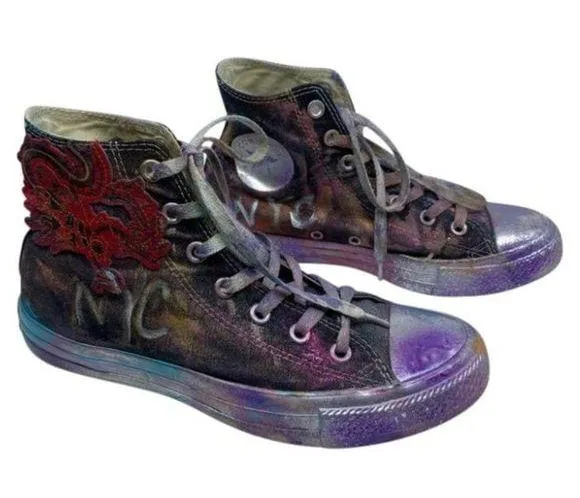 Converse Sneakers Customized Black Silver Womens 8
