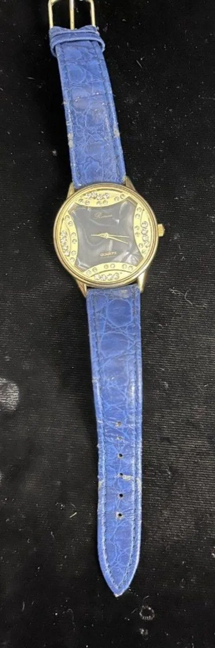 Ronica Gold Rhinestone Watch Blue Leather New Battery