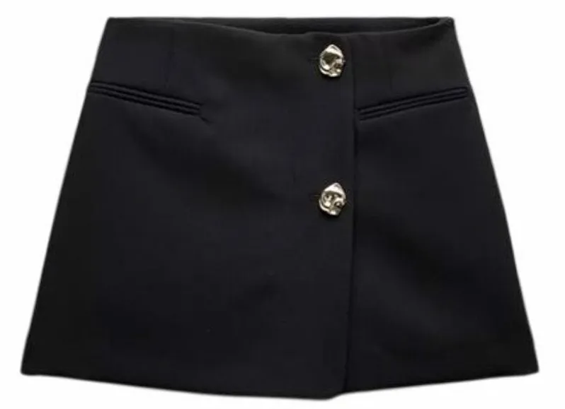 ZARA Black High Waisted Sailor Skort Gold Button Mini Shorts NWT S 4-6
