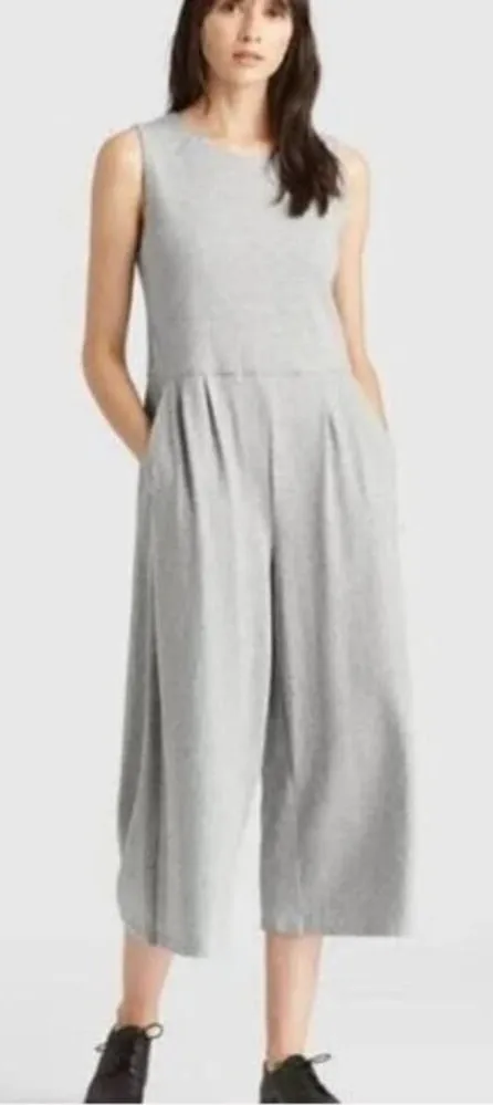 Eileen Fisher Speckled Organic Cotton Jumpsuit in Moon Gray Sz. M
