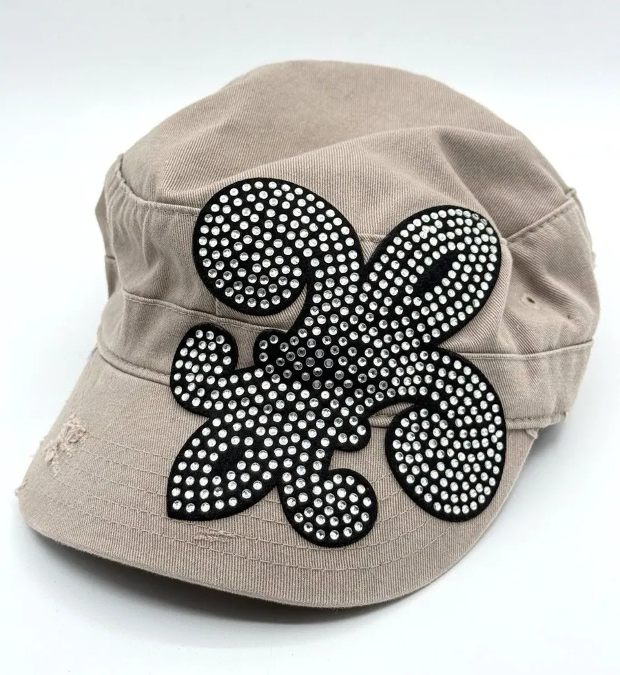 Tropical Trends Y2K Studded Hat Cadet Military Cap Distressed Emo Goth Grunge