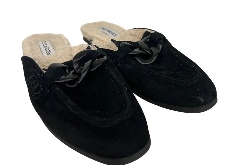 Steve Madden sz8 black Cally Faux Shearling Lined Mule chain