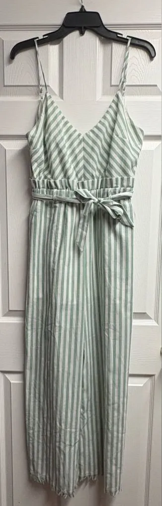 Main Strip Boutique Brand Linen/Cotton Blend Striped Jumpsuit Size Medium