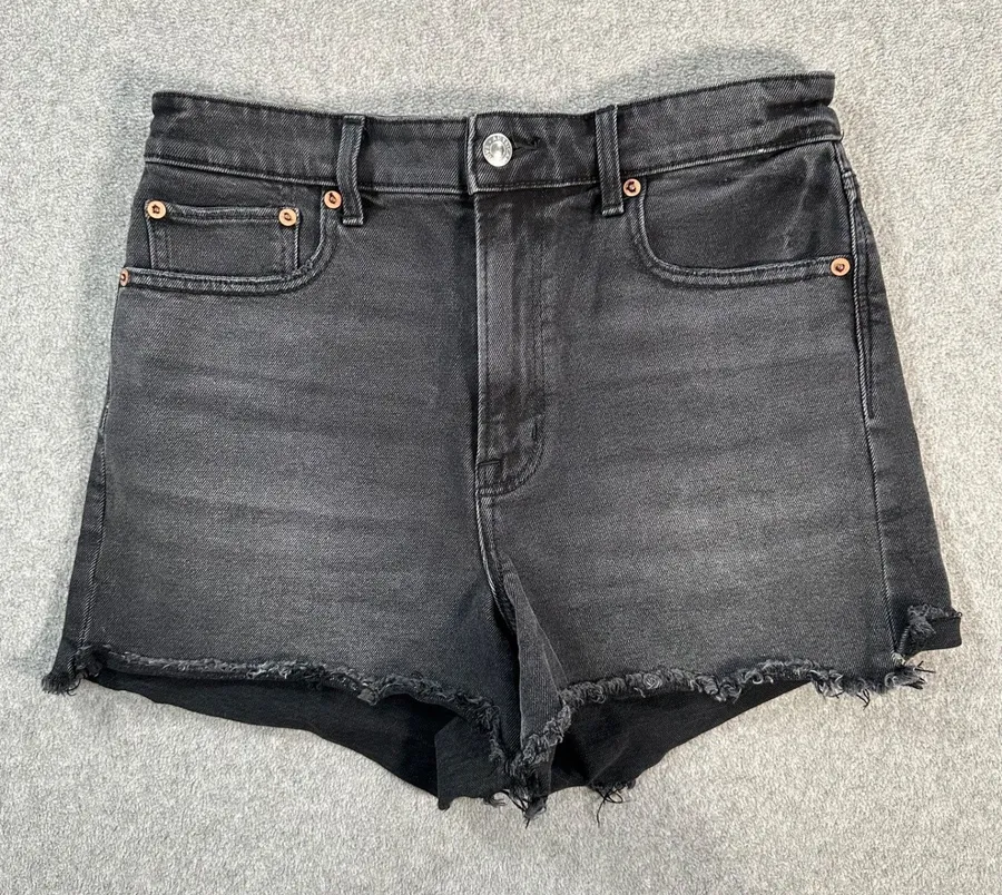 American Eagle Highest Rise 90's Boyfriend Jean Shorts Size 6 Black Denim Stretc