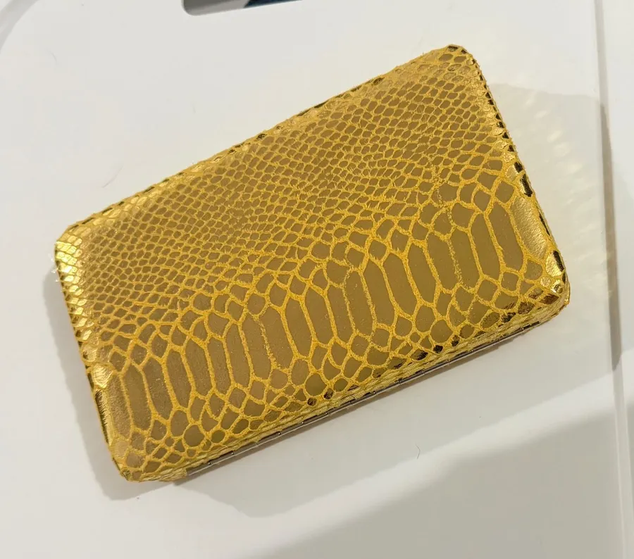 Metallic Gold Snakeskin Embossed Hard Shell Clutch Crossbody Wallet