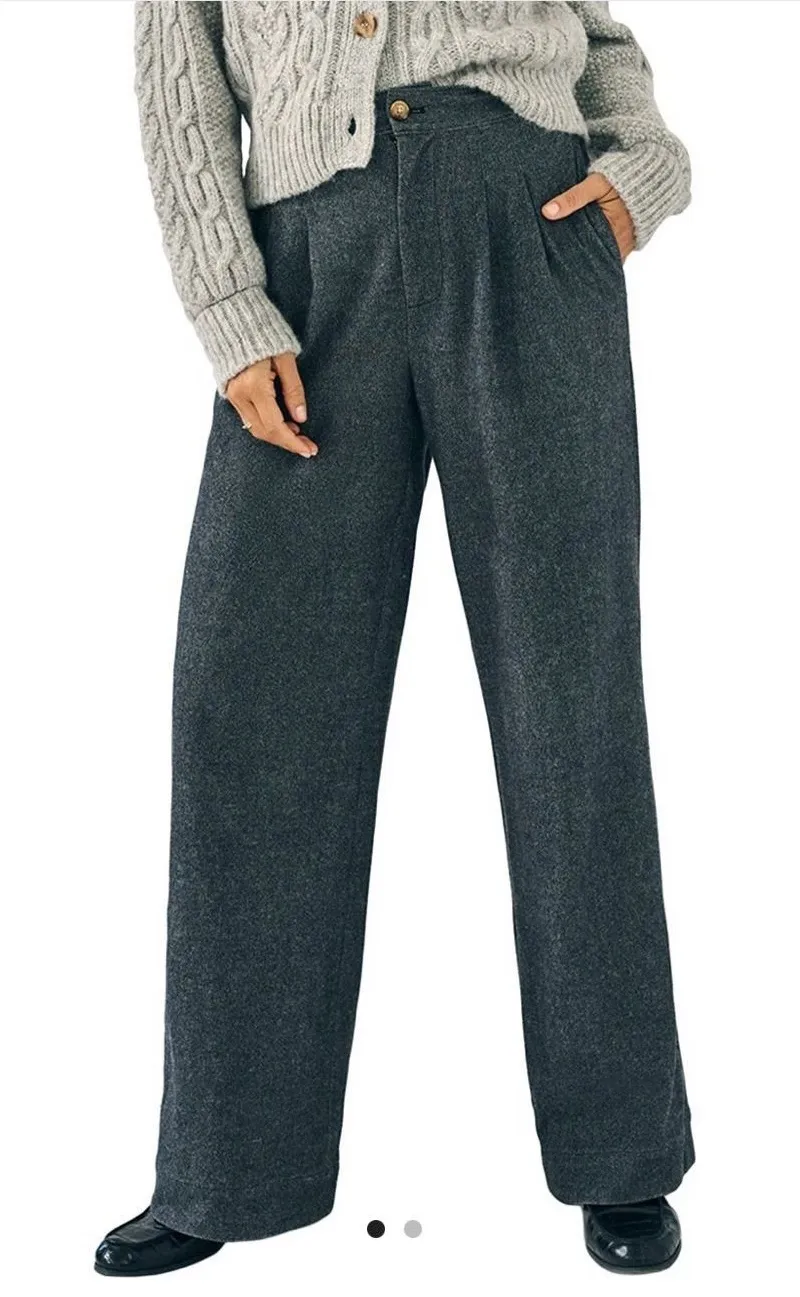 Faherty Pant Women Dream Flannel High Waist Pleated Wide Leg Trouser Gray Size 6