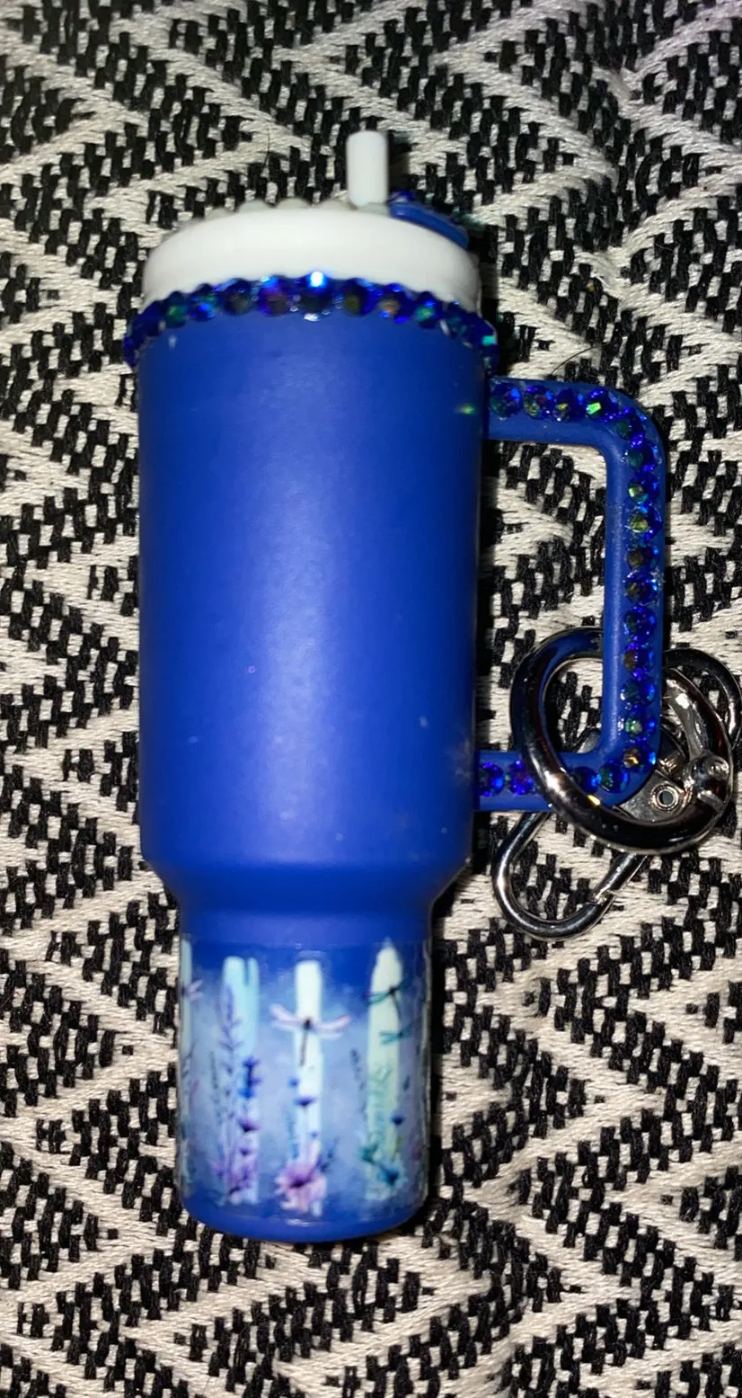 💙 💎 Bedazzled & DragonFly Design Mini Chapstick Keychain Holder 💎💙 Blue