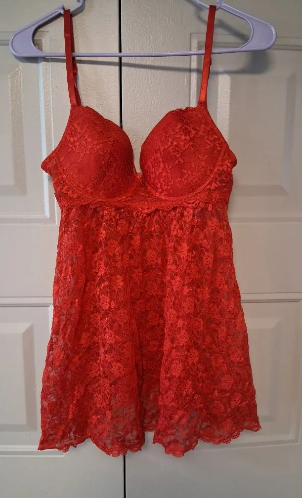 Just Sexy Lingerie lace lacey intimates nightie nightgown cami teddy in red size small.