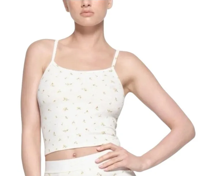 NWT Skims Cotton Rib Cami Marigold Rosebud Print White Crop Size Small