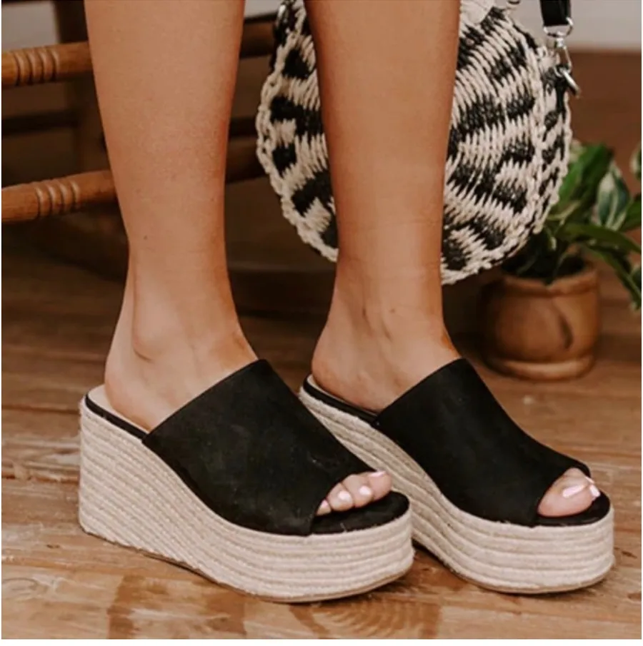 Black Espadrille Wedge Sandal